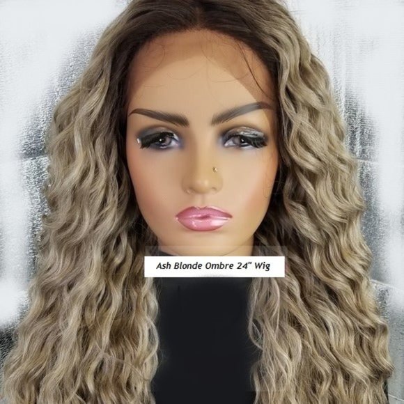 Lace Front Curly Ash Blonde Human Hair Blend Wig main image 12
